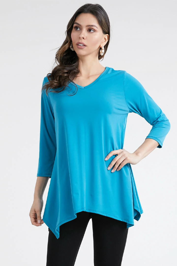 Tops Jostar Women's HIT V-Neck Quarter Sleeve Binding Top-313HT-QRS1