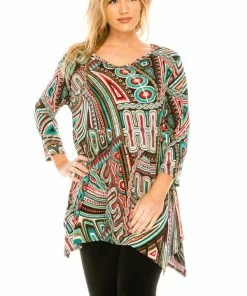 Tops Jostar Women's HIT V-Neck Binding Top Half Sleeve Print-313HT-QRP1-W098