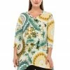 Tops Jostar Women's HIT V-Neck Binding Top Half Sleeve Print-313HT-QRP1-W129