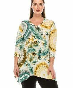 Tops Jostar Women's HIT V-Neck Binding Top Half Sleeve Print-313HT-QRP1-W129