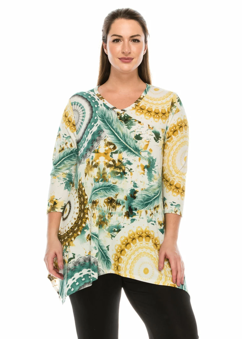 Tops Jostar Women's HIT V-Neck Binding Top Half Sleeve Print-313HT-QRP1-W129