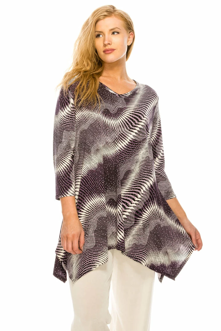 Jostar Women's HIT V-Neck Binding Top Half Sleeve Print-313HT-QRP1-W143 Quarter Sleeves