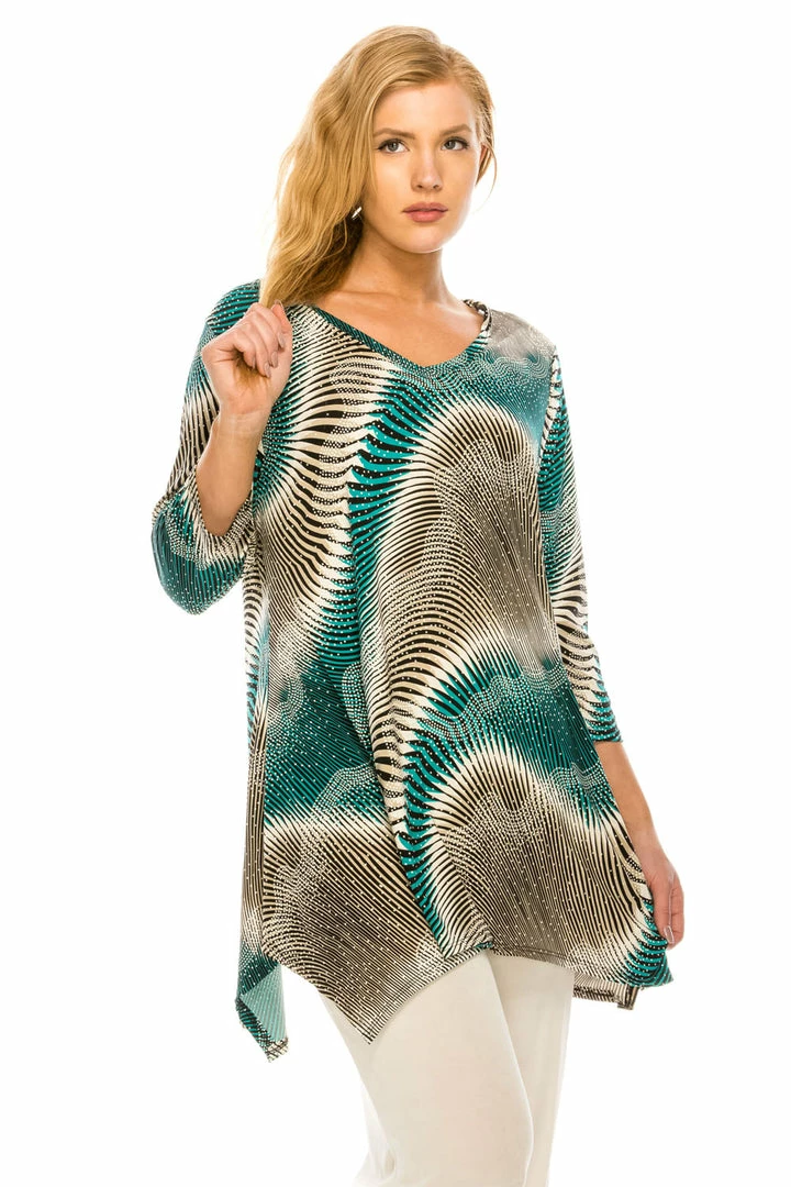 Jostar Women's HIT V-Neck Binding Top Half Sleeve Print-313HT-QRP1-W143 Quarter Sleeves