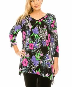Jostar Women's HIT V-Neck Binding Top Half Sleeve Print-313HT-QRP1-W932