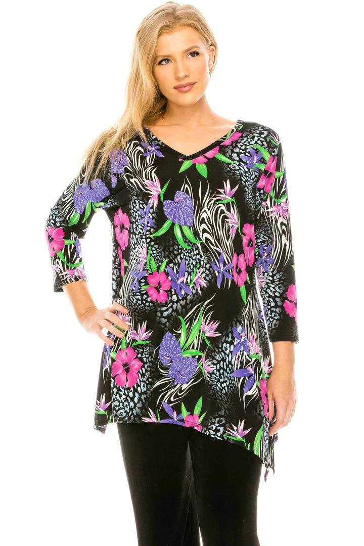 Jostar Women's HIT V-Neck Binding Top Half Sleeve Print-313HT-QRP1-W932