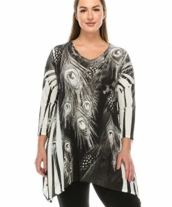 Jostar Women's HIT V-Neck Binding Top 3/4 Sleeve Sublimation Rhinestones-313HT-QRU1-R-U052 Tops
