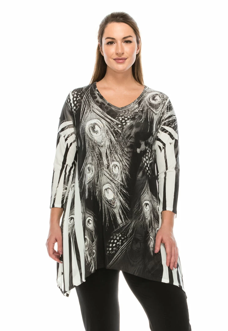 Jostar Women's HIT V-Neck Binding Top 3/4 Sleeve Sublimation Rhinestones-313HT-QRU1-R-U052 Tops