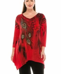 Jostar Women's HIT V-Neck Binding Top 3/4 Sleeve Sublimation Rhinestones-313HT-QRU1-R-U052 Tops