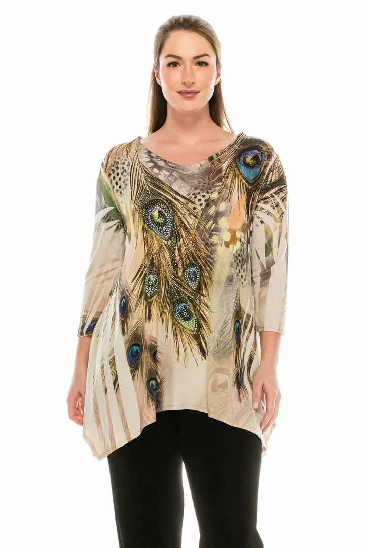 Jostar Women's HIT V-Neck Binding Top 3/4 Sleeve Sublimation Rhinestones-313HT-QRU1-R-U052 Tops