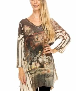 Jostar Women's HIT V-Neck Binding Top 3/4 Sleeve Sublimation Rhinestones, 313HT-QU-R-U172 Tops