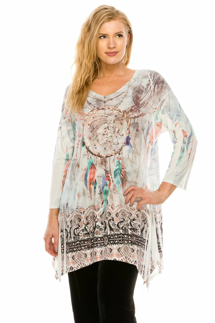 Tops Jostar Women's HIT V-Neck Binding Top 3/4 Sleeve Sublimation Rhinestones-313HT-QRU1-R-U175