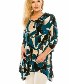 Jostar Women's HIT V-Neck Binding Top Half Sleeve Plus Printed, 313HT-QXP-W162 Quarter Sleeves