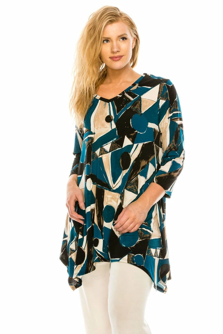 Jostar Women's HIT V-Neck Binding Top Half Sleeve Plus Printed, 313HT-QXP-W162 Quarter Sleeves