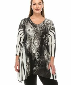 Plus Size Jostar Women's HIT V-Neck Binding Top 3/4 Sleeve Sublimation Plus, 313HT-QXU-R-U052