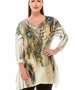 Plus Size Jostar Women's HIT V-Neck Binding Top 3/4 Sleeve Sublimation Plus, 313HT-QXU-R-U052