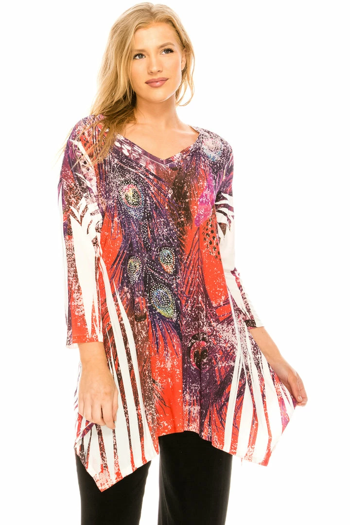 Jostar Women's HIT V-Neck Binding Top 3/4 Sleeve Sublimation Plus, 313HT-QXU-R-U171 Plus Size