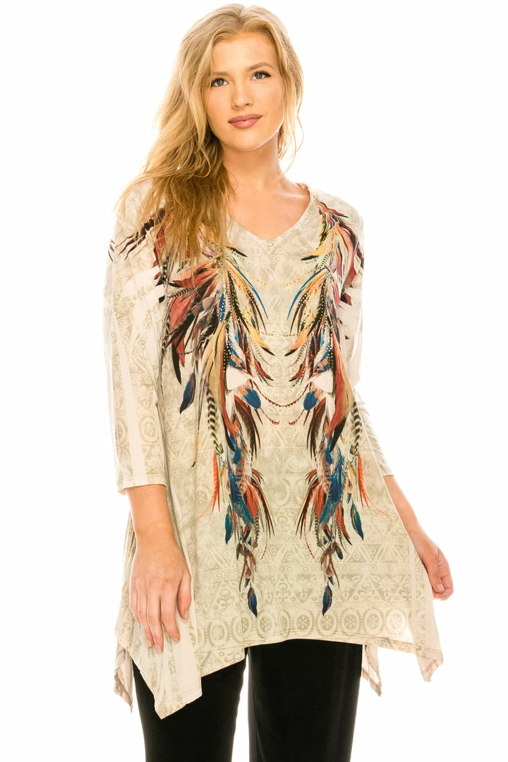 Jostar Women's HIT V-Neck Binding Top 3/4 Sleeve Sublimation Plus, 313HT-QXU-R-U173 Plus Size