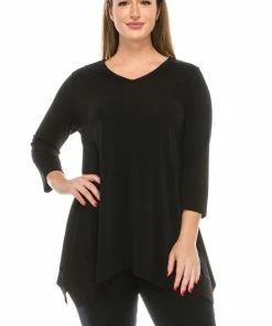 Tops Jostar Women's HIT V-Neck Quarter Sleeve Binding Top-313HT-QRS1