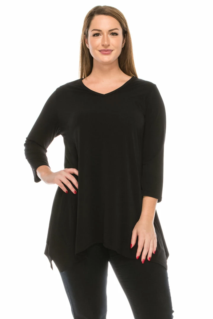 Tops Jostar Women's HIT V-Neck Quarter Sleeve Binding Top-313HT-QRS1