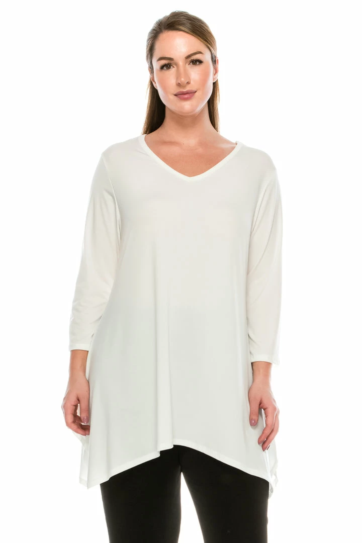 Tops Jostar Women's HIT V-Neck Quarter Sleeve Binding Top-313HT-QRS1