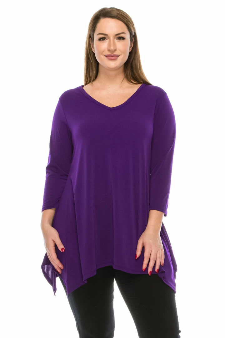 Tops Jostar Women's HIT V-Neck Quarter Sleeve Binding Top-313HT-QRS1