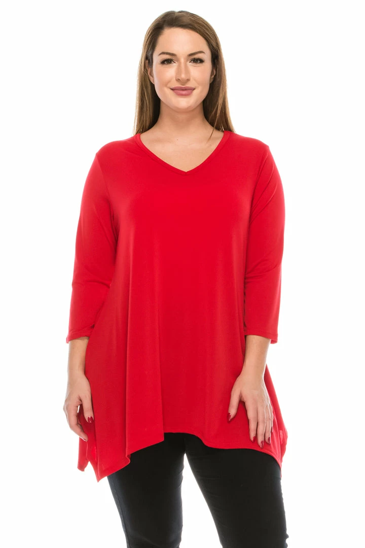 Tops Jostar Women's HIT V-Neck Quarter Sleeve Binding Top-313HT-QRS1