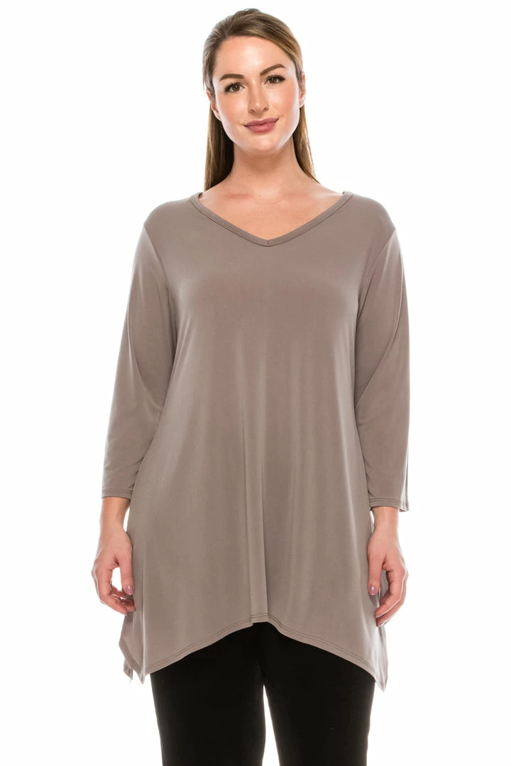 Tops Jostar Women's HIT V-Neck Quarter Sleeve Binding Top-313HT-QRS1