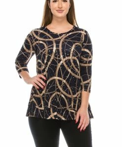 Jostar Quarter Sleeves Glitter Bottom Layered Top 3/4 Sleeve Glitter-326GL-QRP1-G008