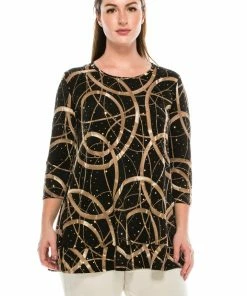 Jostar Quarter Sleeves Glitter Bottom Layered Top 3/4 Sleeve Glitter-326GL-QRP1-G008