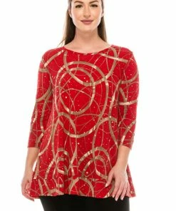 Jostar Quarter Sleeves Glitter Bottom Layered Top 3/4 Sleeve Glitter-326GL-QRP1-G008