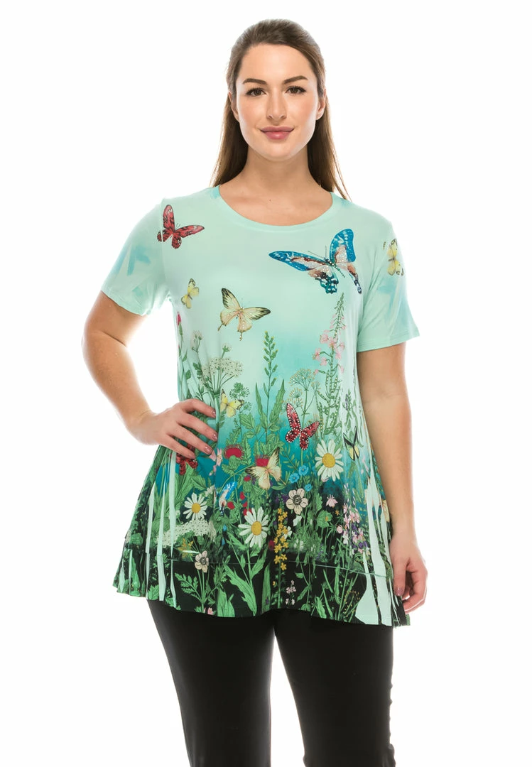 Jostar Women's HIT Slub Bottom Layered Top Short Sleeve Sublimation Rhinestone, 326HT-SU-R-U123 Tops