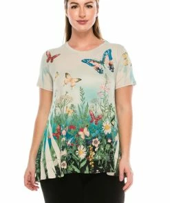 Jostar Women's HIT Slub Bottom Layered Top Short Sleeve Sublimation Rhinestone, 326HT-SU-R-U123 Tops