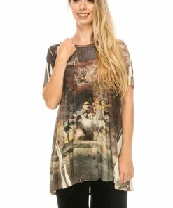 Tops Jostar Women's HIT Slub Bottom Layered Top Short Sleeve Sublimation Rhinestone-326HT-SRU1-R-U172