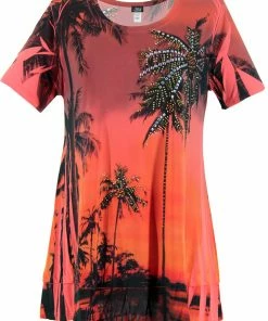 Jostar Women's HIT Slub Bottom Layered Top Short Sleeve Sublimation Rhinestone, 326HT-SXU-R-U714 Tops