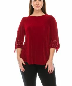 Jostar Women's Non Iron Tie-Bell Sleeve With Rhinestone Plus, 342AY-QX-R