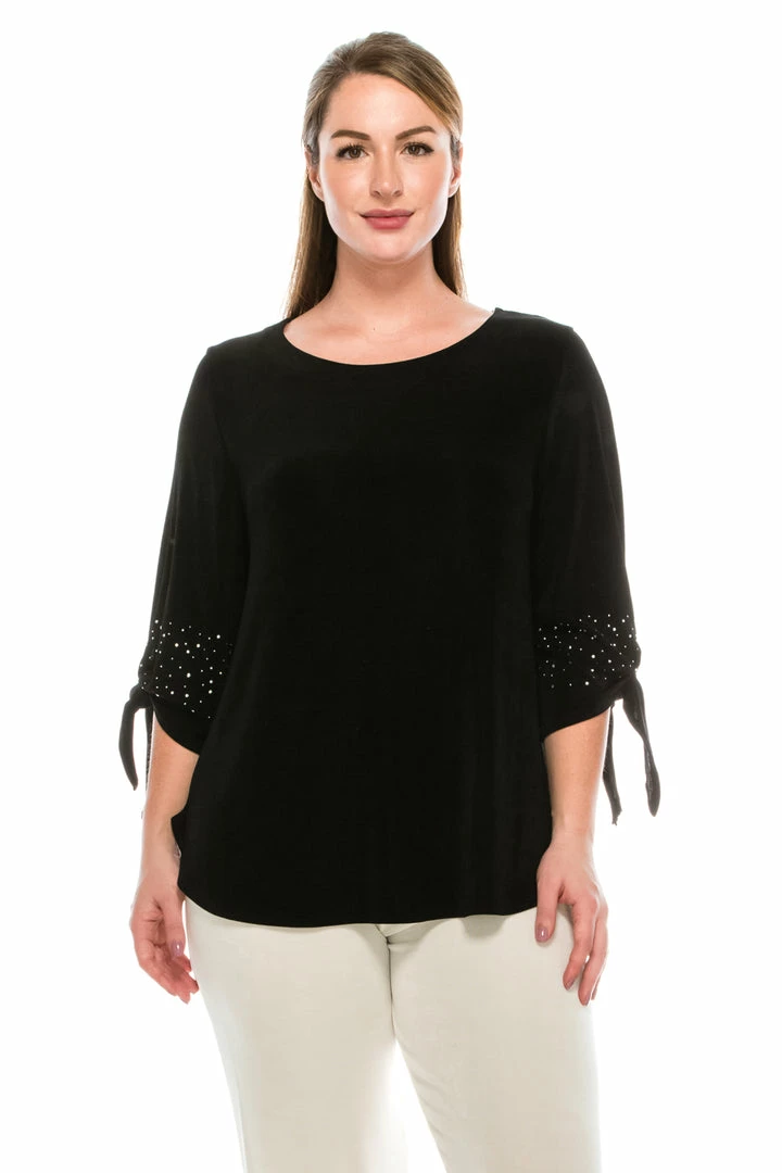 Jostar Women's Non Iron Tie-Bell Sleeve Top With Rhinestone-342AY-QRS1-R Non Iron ( Acetate )