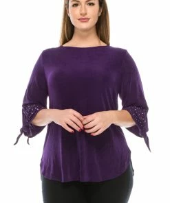 Jostar Women's Non Iron Tie-Bell Sleeve Top With Rhinestone-342AY-QRS1-R Non Iron ( Acetate )