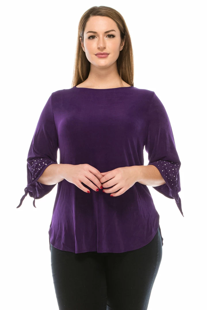 Jostar Women's Non Iron Tie-Bell Sleeve Top With Rhinestone-342AY-QRS1-R Non Iron ( Acetate )