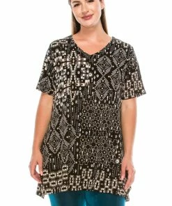 Short Sleeves Jostar Women's HIT V-Neck Straight Bottom Top Short Sleeve Print-343HT-SRP1-W155