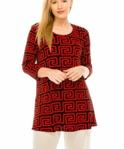 Jostar Women's Stretchy Round Nk Band Tunic Top Quarter Sleeve Print-345BN-QRP1-W187 Quarter Sleeves