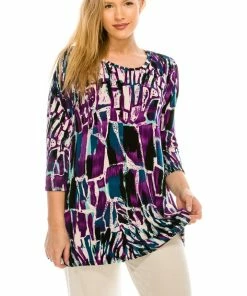 Jostar Women's Stretchy Round Nk Band Tunic Top Quarter Sleeve Print-345BN-QRP1-W195