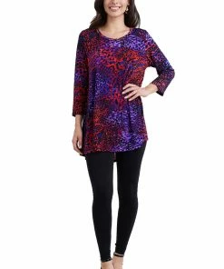 Tops Jostar Women's Stretchy Round Nk Band Tunic Top Quarter Sleeve Print, 345BN-QXP-W001