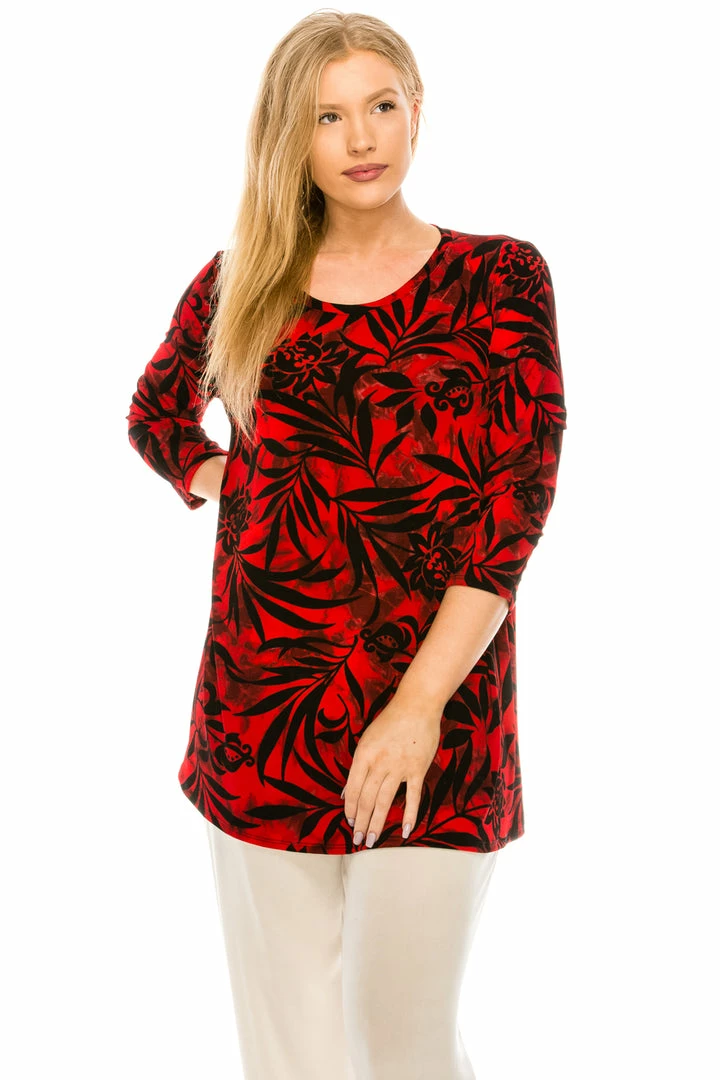 Jostar Women's Stretchy Round Nk Band Tunic Top Quarter Sleeve Print, 345BN-QXP-W173