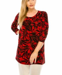 Jostar Women's Stretchy Round Nk Band Tunic Top Quarter Sleeve Print, 345BN-QXP-W173