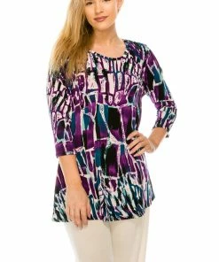 Tops Jostar Women's Stretchy Round Nk Band Tunic Top Quarter Sleeve Print, 345BN-QXP-W195