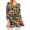 Jostar Women's Stretchy Round Nk Band Tunic Top Quarter Sleeve Print, 345BN-QXP-W198