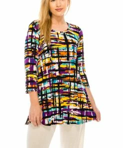Jostar Women's Stretchy Round Nk Band Tunic Top Quarter Sleeve Print, 345BN-QXP-W198