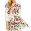 Plus Size Jostar Women's Round Nk Band Tunic Top Quarter Sleeve Sublimation Plus, 345HT-QXU1-R-U182