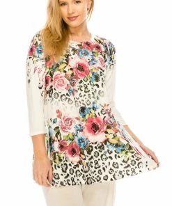Plus Size Jostar Women's Round Nk Band Tunic Top Quarter Sleeve Sublimation Plus, 345HT-QXU1-R-U182