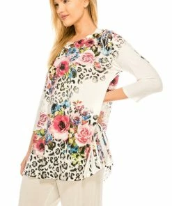 Plus Size Jostar Women's Round Nk Band Tunic Top Quarter Sleeve Sublimation Plus, 345HT-QXU1-R-U182